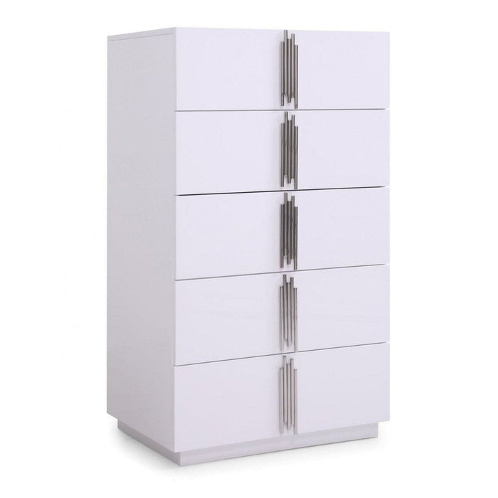 Homeroots 30" White Silver Manufactured Wood + Solid Wood Stainless Steel Five Drawer Chest