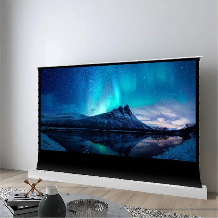 VIVIDSTORM S: Motorized Tension Floor Rising Projector Screen in White Cinema