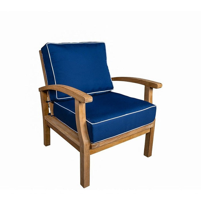 Tortuga Outdoor 5Pc Indonesian Teak Club Chair Set - 2 Club Chairs, 2 Ottomans, 1 Side Table - Sunbrella Navy