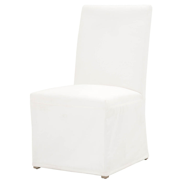 White & Brown Slipcovered Parsons Chairs - Set of 2 | Homeroots Upholstered Polyester