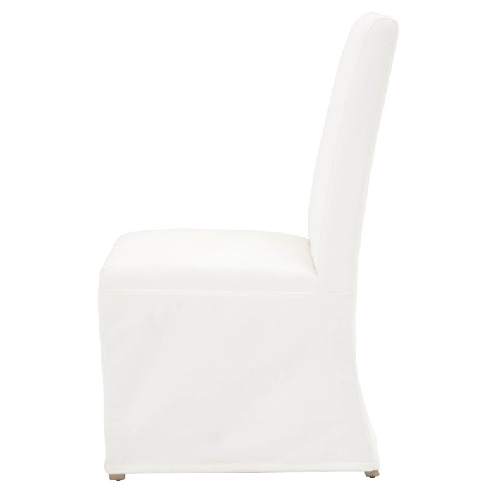 White & Brown Slipcovered Parsons Chairs - Set of 2 | Homeroots Upholstered Polyester