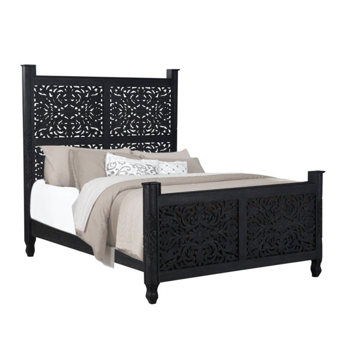 Homeroots Carved Solid Wood Queen Black Bed - Timeless Elegance