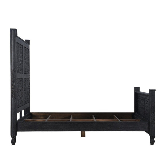 Homeroots Carved Solid Wood Queen Black Bed - Timeless Elegance