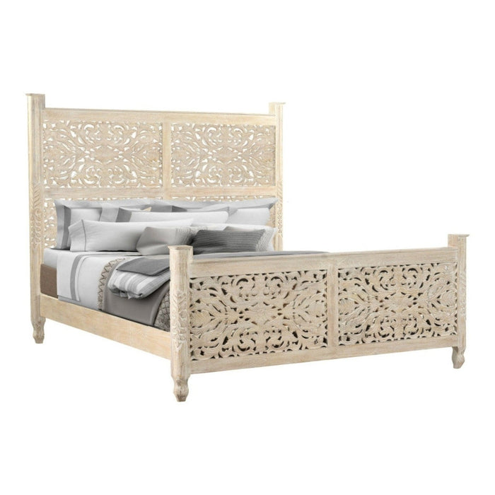 Homeroots Solid Wood King White Bed for Timeless Luxury