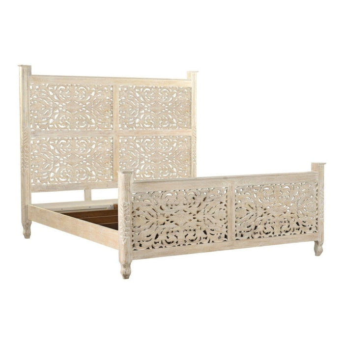 Homeroots Solid Wood King White Bed for Timeless Luxury