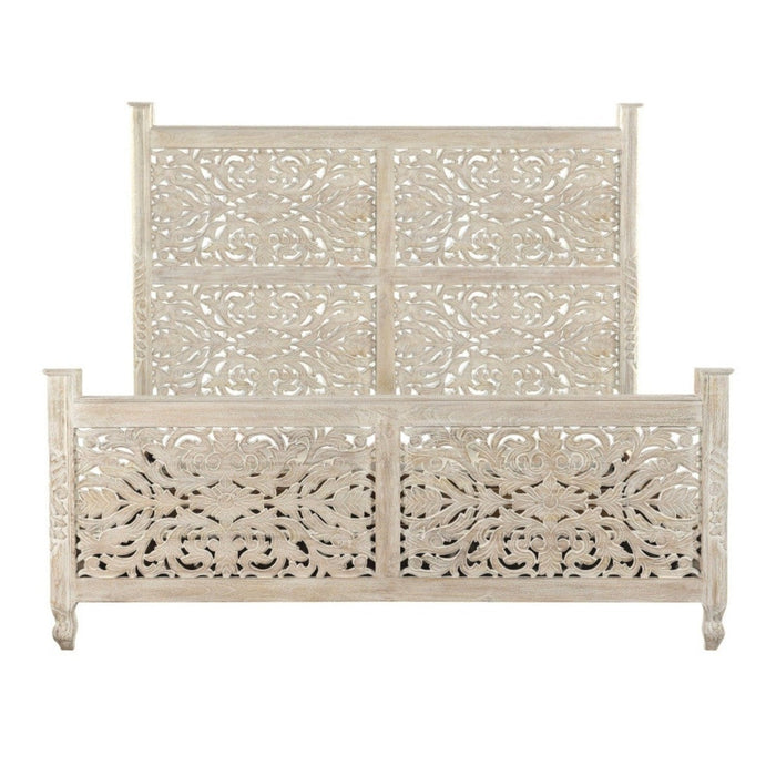 Homeroots Solid Wood King White Bed for Timeless Luxury