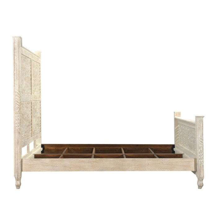 Homeroots Solid Wood King White Bed for Timeless Luxury