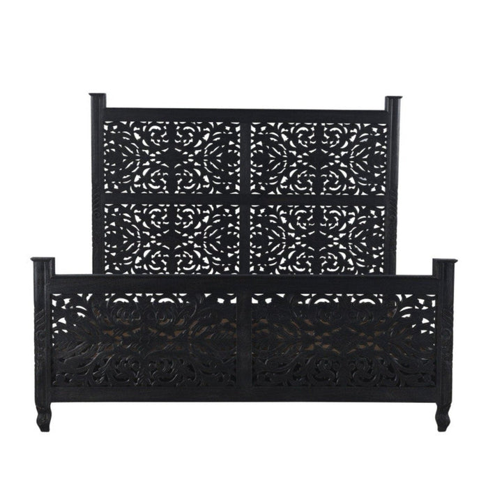 Homeroots Carved Solid Wood King Black Bed - Timeless Luxury