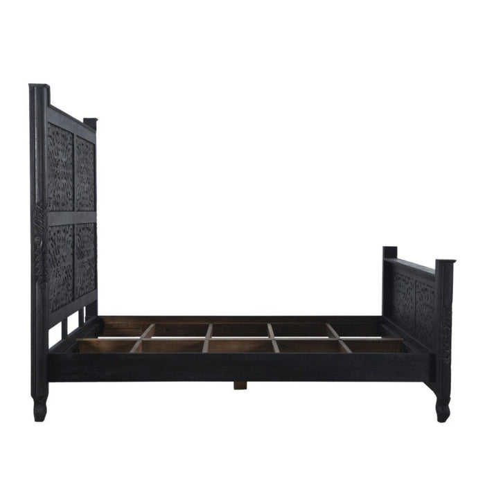 Homeroots Carved Solid Wood King Black Bed - Timeless Luxury