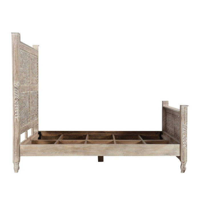 Exquisite Gray King Bed: Hand-Carved Solid Wood Elegance by Homeroots