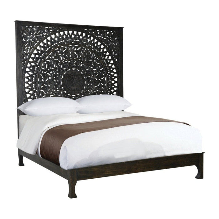 Homeroots Carved Medallion Solid Wood Queen Black Bed