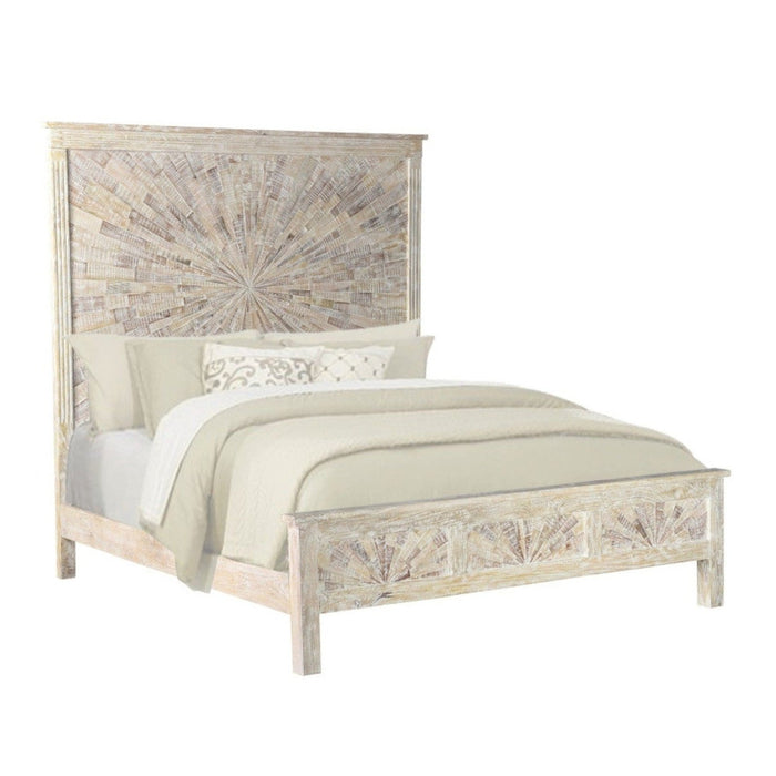 Homeroots Solid Wood King White Sunburst Bed