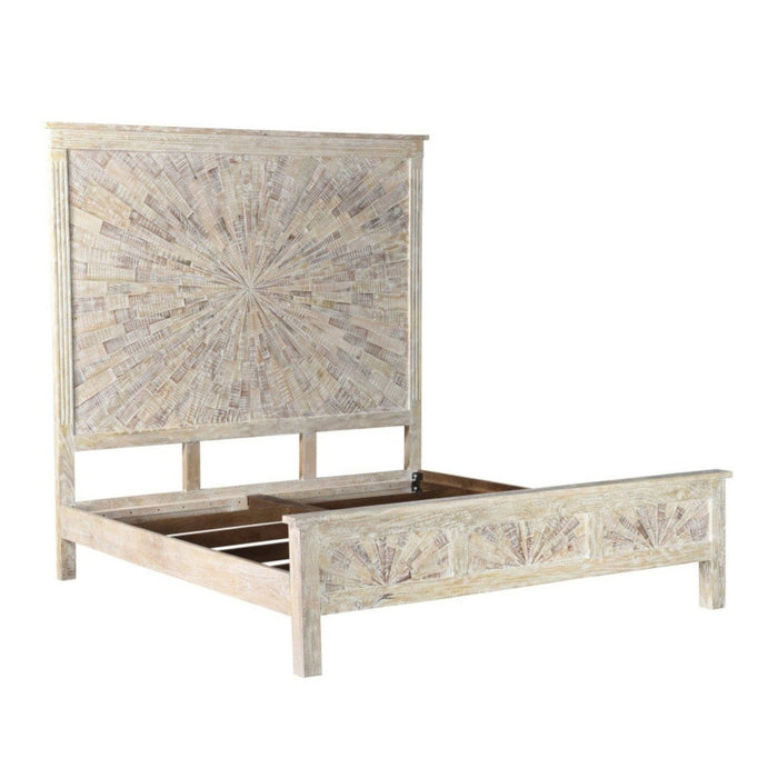 Homeroots Solid Wood King White Sunburst Bed