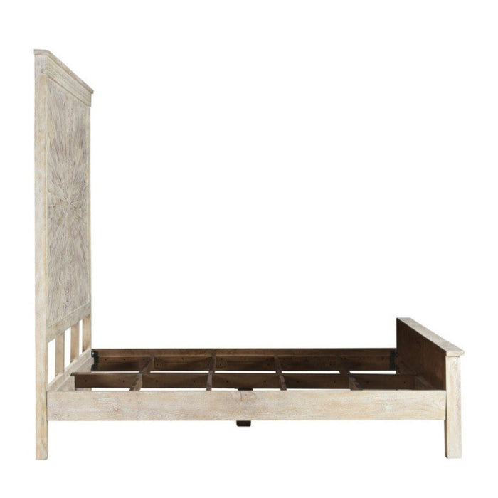 Homeroots Solid Wood King White Sunburst Bed