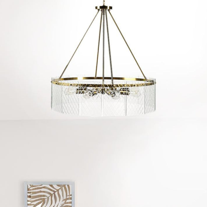 Homeroots 8-Light Dimmable Iron & Glass Chandelier - Semi-Flush Ceiling Light