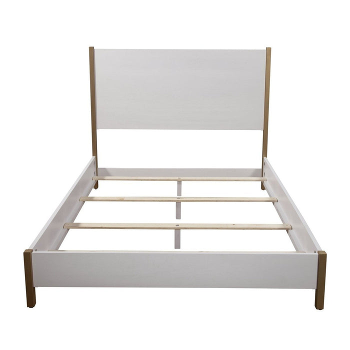 Homeroots Queen Bed in Solid White, Crafted from a Blend of Genuine and Engineered Wood