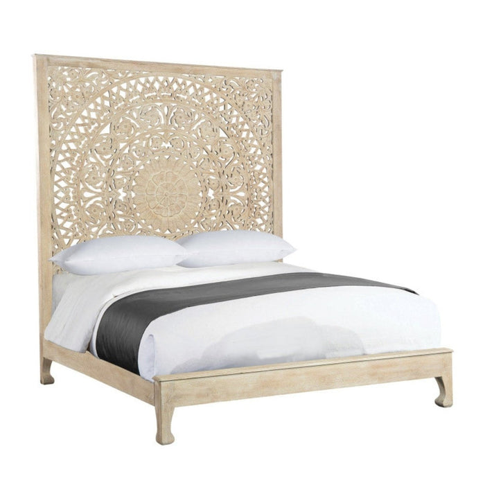 King White Carved Medallion Bed by Homeroots