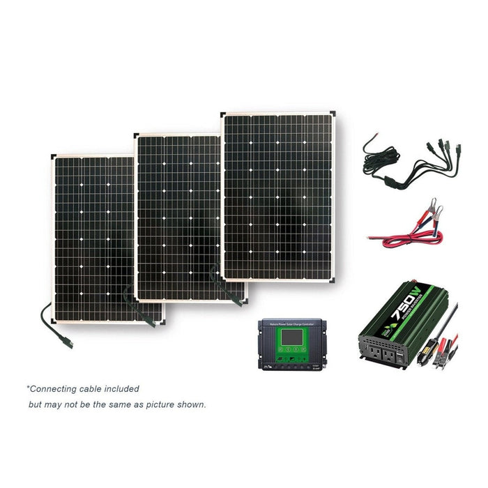 330-Watt Power Kit with three 110-Watt solar panels, a 750-Watt inverter, and a 30-Amp charge controller by Nature Power