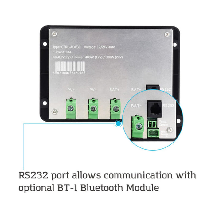 Renogy Adventurer-Li 30A Negative-Ground PWM Flush Mount Charge Controller with LCD Display