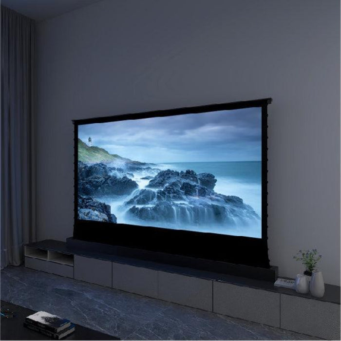 VIVIDSTORM S: Motorized Tension Floor Rising Projector Screen in White Cinema