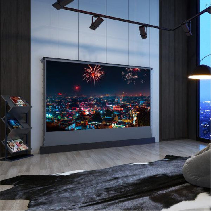 VIVIDSTORM S: Motorized Tension Floor Rising Obsidian Long Throw ALR Perforated Projector Screen