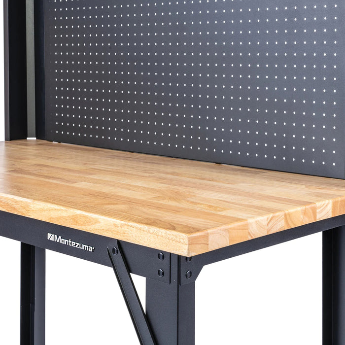 Montezuma 48" Steel Workbench with Adjustable Height and Pegboard Back Wall