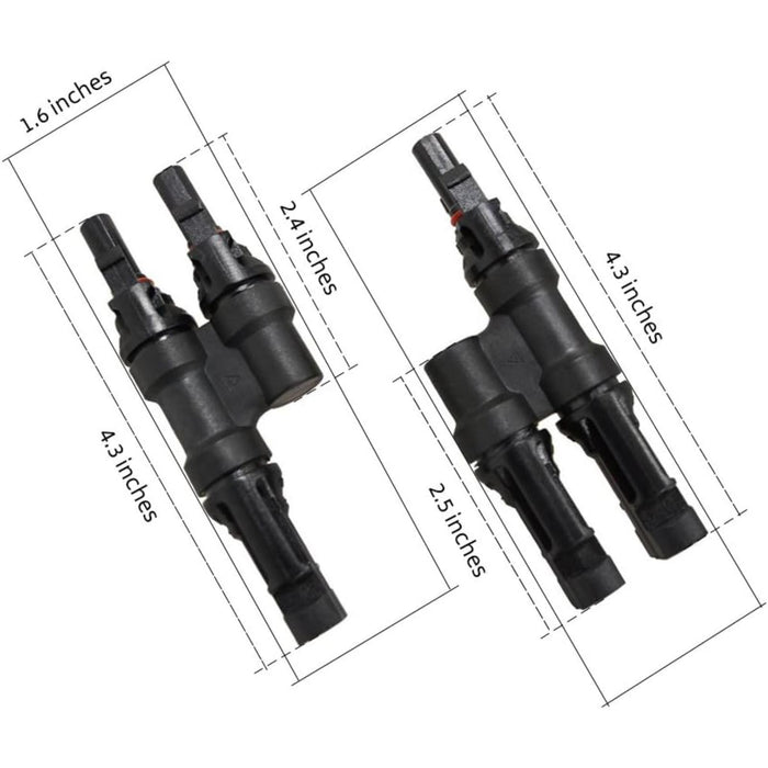 Renogy CNCT-MC4Y Branch Connectors - Pair of Solar MC4 Connectors Y Connector with MMF+FFM2 configuration