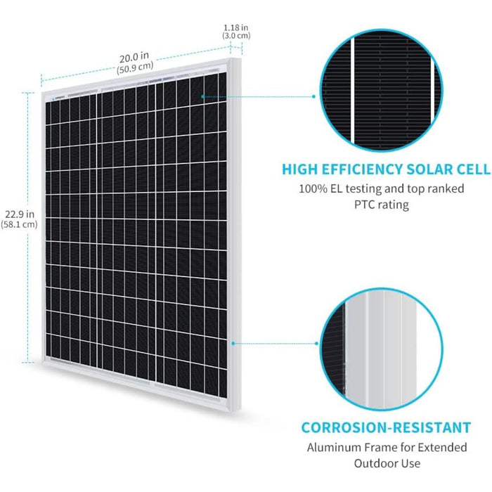 Renogy 50W Rigid Monocrystalline Solar Panel(Compact Design)