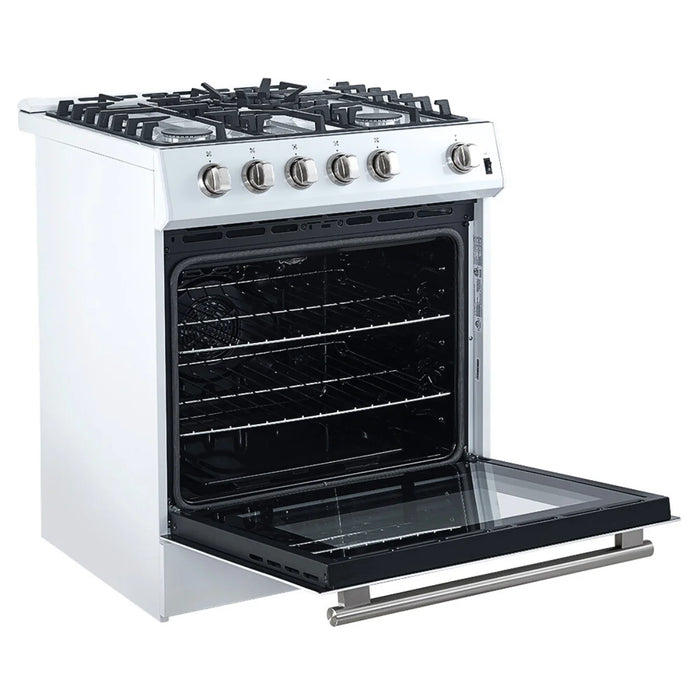 FORNO Espresso Leonardo 30" 5 cu. ft. Gas Range in White with Silver Handles, FFSGS1116-30WHT