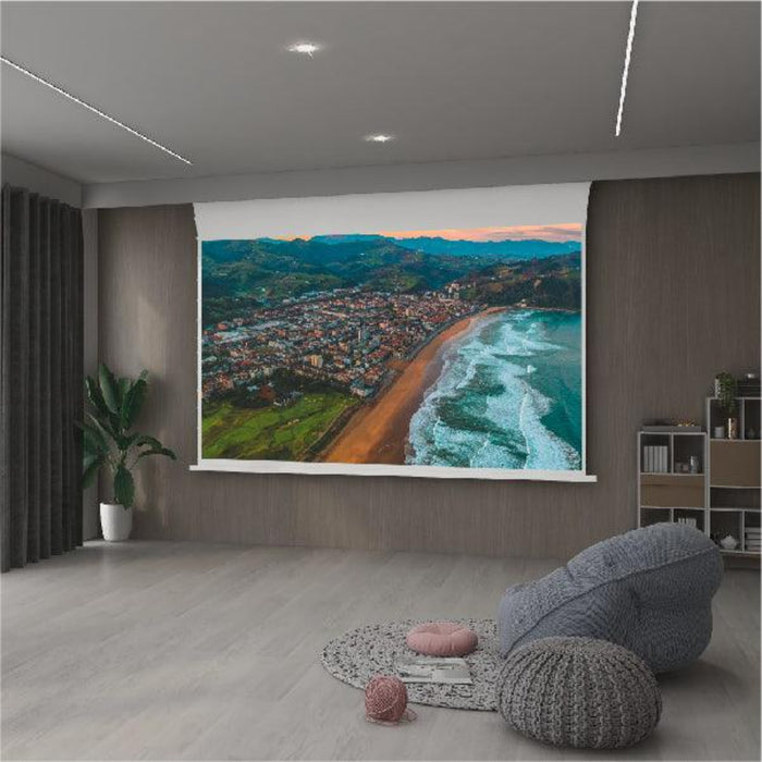 VIVIDSTORM Pearl White Cinema Plus: Motorized Tension Floor Rising Projector Screen