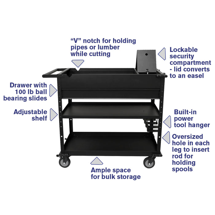 Steel Montezuma 40" Mobile Work Cart with Power Tool Holder