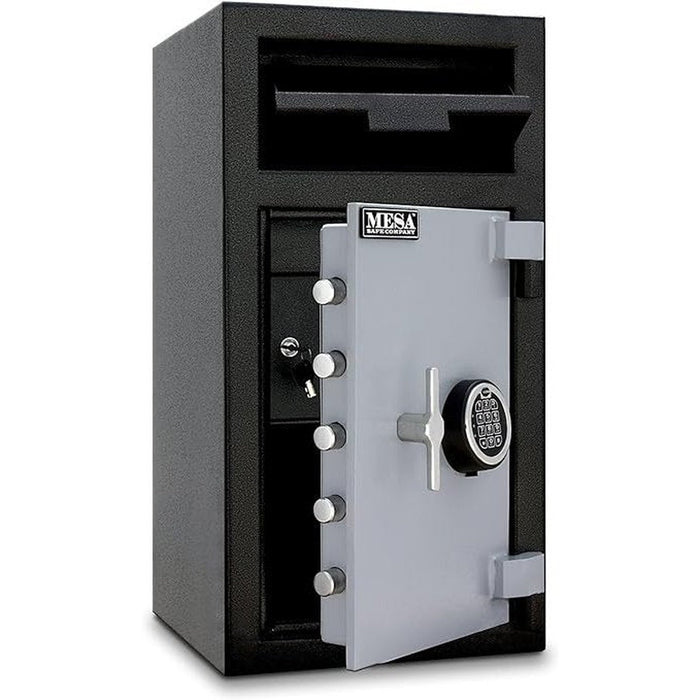 MESA 1.3 Cubic Foot Electronic Lock Depository Safe with Interior Locker - All Steel - Two tone Black & Grey