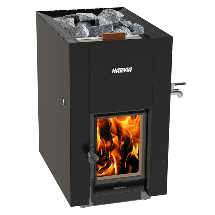 Harvia GreenFlame Series 15.7kW Traditional Wood Sauna Stove with Water Tank