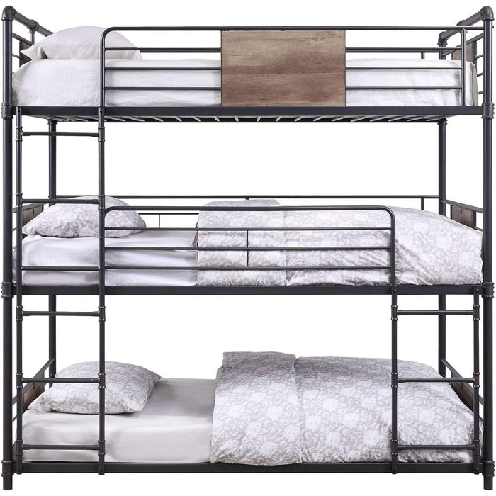 43" x 79" x 79" Sandy Black Dark Bronze Metal Wood Triple Bunk Bed - Twin Size