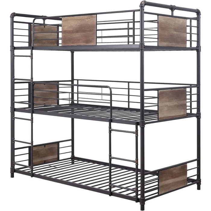 43" x 79" x 79" Sandy Black Dark Bronze Metal Wood Triple Bunk Bed - Twin Size