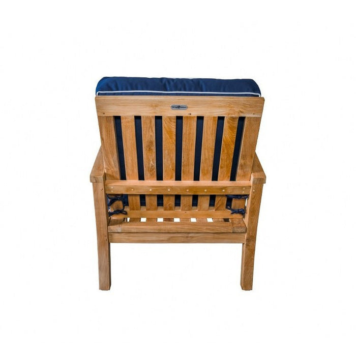 Tortuga Outdoor 3Pc Indonesian Teak Club Chair Set - 1 Club Chair, 1 Side Table, 1 Ottoman - Sunbrella Navy