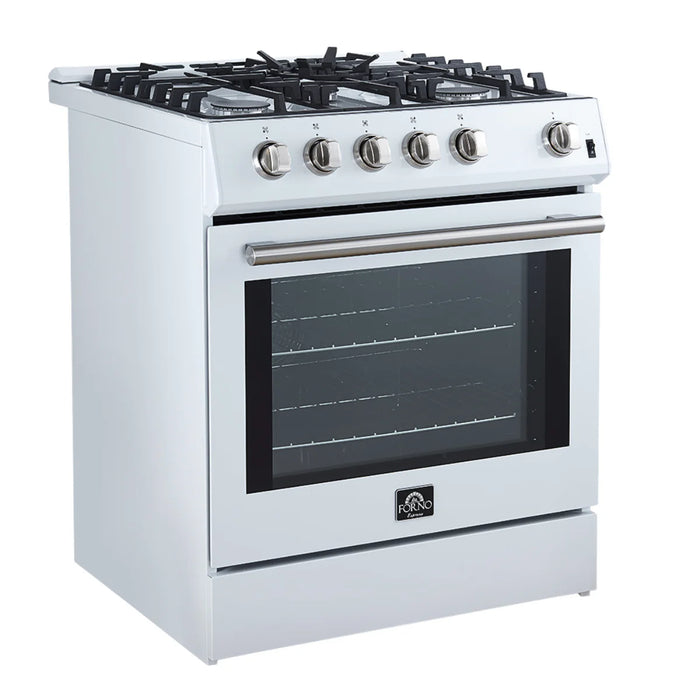 Forno Espresso Package - 30" Gas Range, 36" Refrigerator with Water and Ice Dispenser and Dishwasher in White with Silver Accents, AP-FFSGS1116-30WHT-S-4
