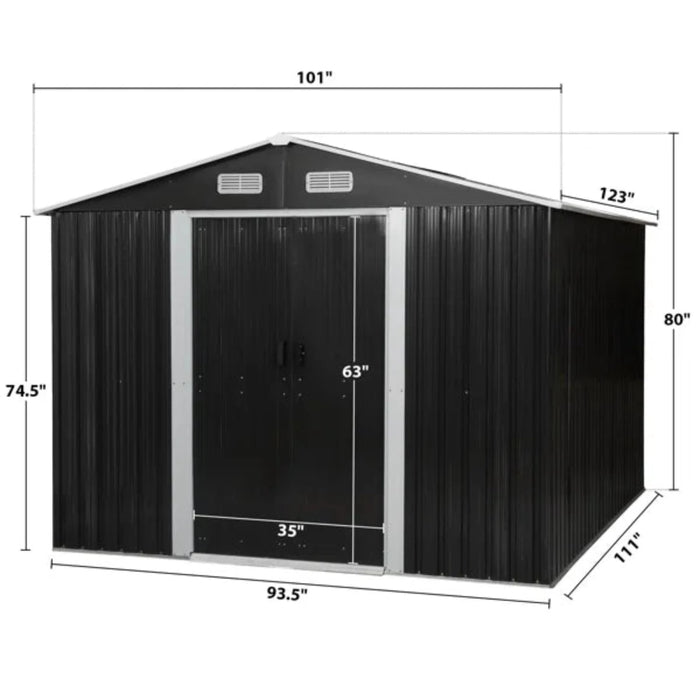 Jaxpety Outdoor Storage Shed, Galvanized Steel Construction, 8 Ft. Width x 10 Ft. Depth