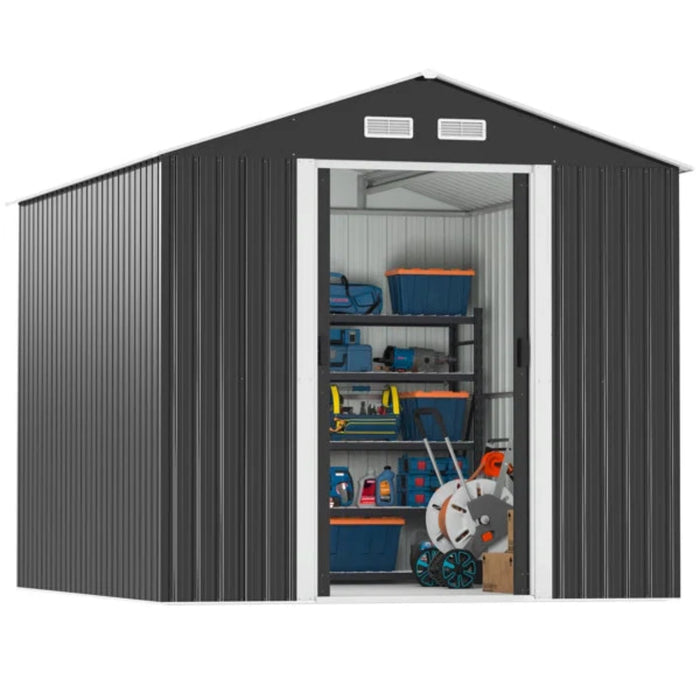 Jaxpety Outdoor Storage Shed, Galvanized Steel Construction, 8 Ft. Width x 10 Ft. Depth