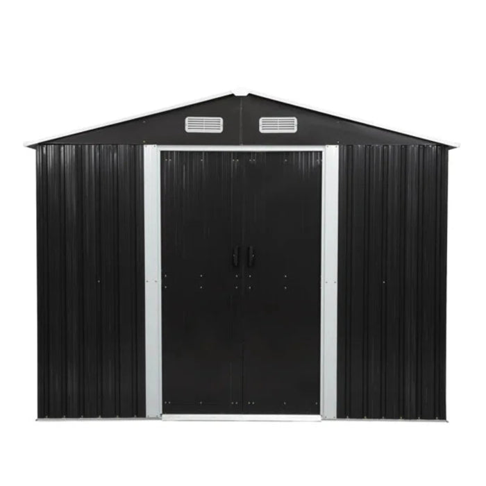 Jaxpety Outdoor Storage Shed, Galvanized Steel Construction, 8 Ft. Width x 10 Ft. Depth