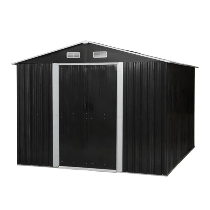 Jaxpety Outdoor Storage Shed, Galvanized Steel Construction, 8 Ft. Width x 10 Ft. Depth