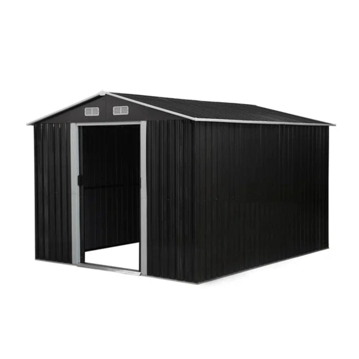 Jaxpety Outdoor Storage Shed, Galvanized Steel Construction, 8 Ft. Width x 10 Ft. Depth