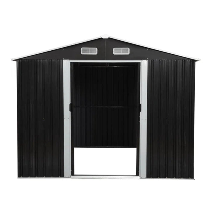 Jaxpety Outdoor Storage Shed, Galvanized Steel Construction, 8 Ft. Width x 10 Ft. Depth