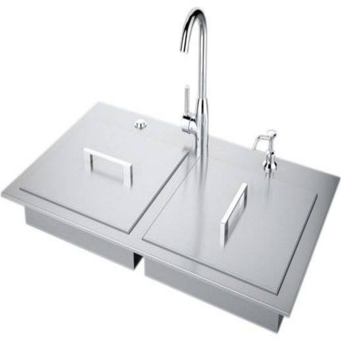 37-inch ADA Compliant Double Sink Accompanied by Covers and a Hot/Cold Faucet