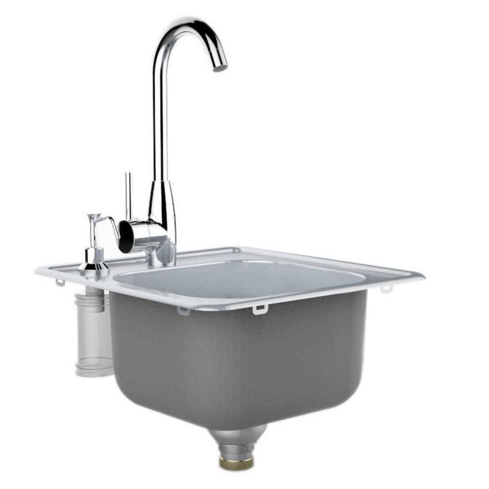 Outdoor Drop-In Single Sink with Hot & Cold Water Faucet