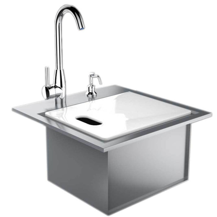 Outdoor Drop-in Sink with Hot and Cold Water Faucet and Cutting Board