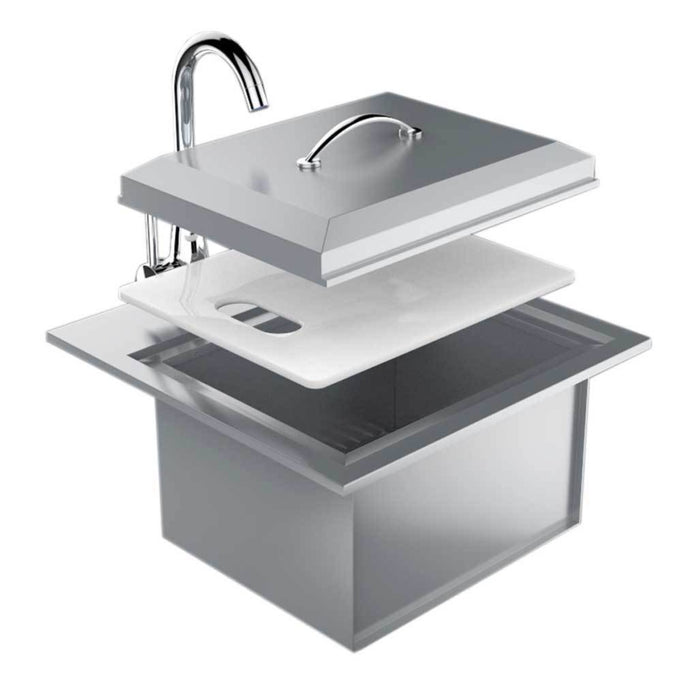 Outdoor Drop-in Sink with Hot and Cold Water Faucet and Cutting Board