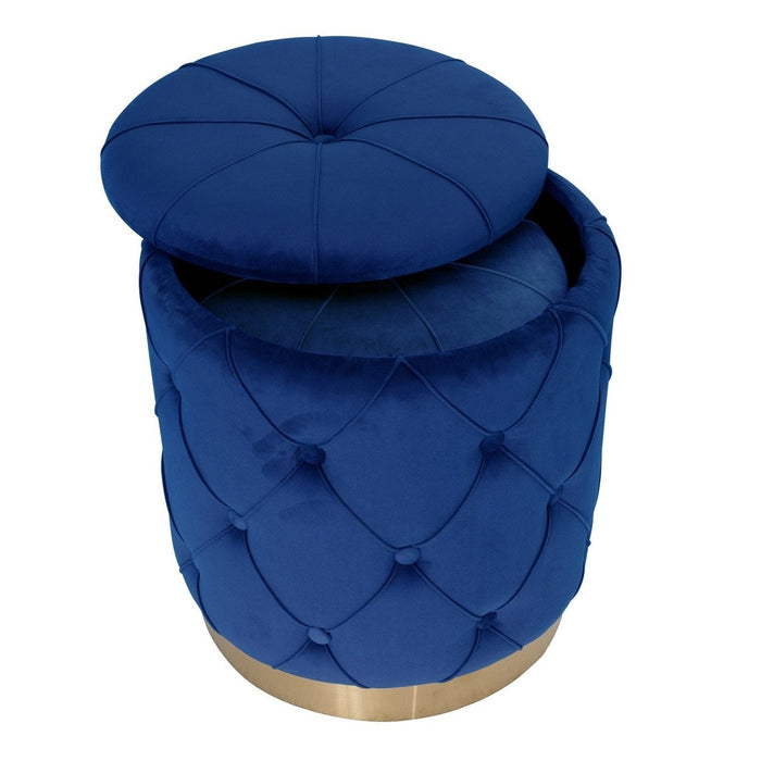 Best Quality Furniture - Navy Blue 14″ Velvet Round Storage Ottoman - Set of 2