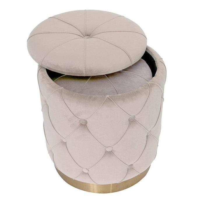 Best Quality Furniture - Beige 14″ Velvet Round Storage Ottoman - Set of 2