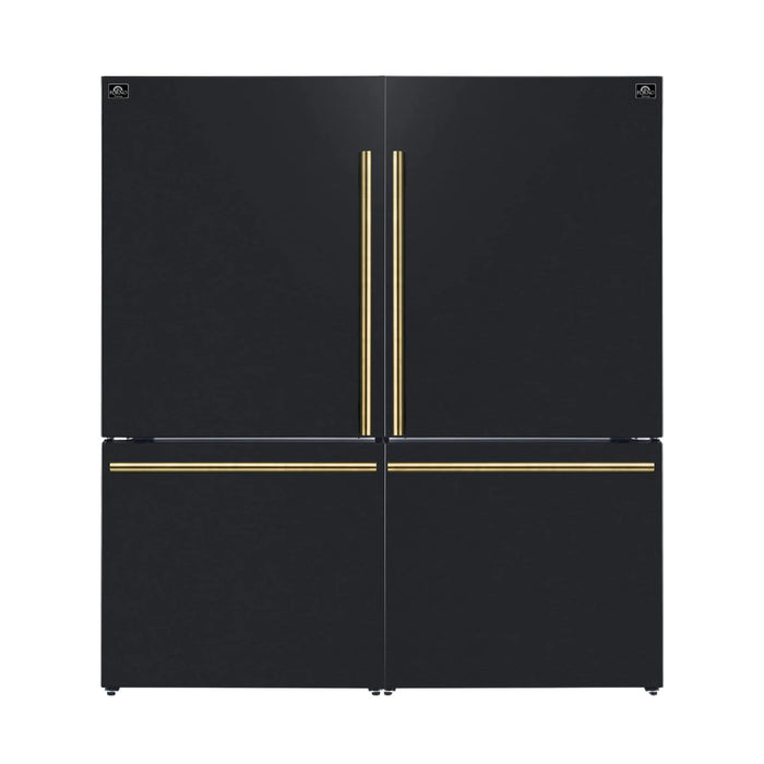 FORNO Espresso Milano 62" 34.4 cu. ft. Side-By-Side Refrigerator with Ice Maker in Black with Antique Brass Handles, AP-2-1786-BLK